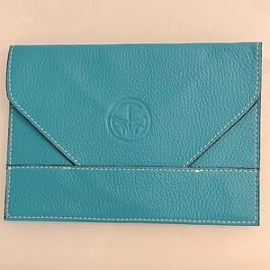 RAIKA USA-made aqua passport cover (5x7”) or photo wallet; quiet luxury! New.